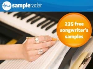 A person writing on a piano with the words "songwriter's samples