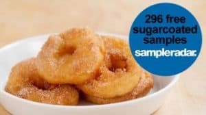 A bowl of sugar-coated donuts with 25 free samples.