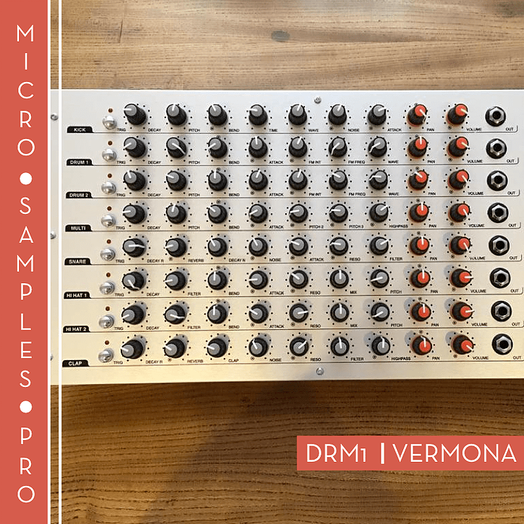 Micro Samples Vermona DRM1 on a wooden table.