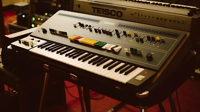 A Synth Orchestra in a recording studio with a tesco synthesizer.