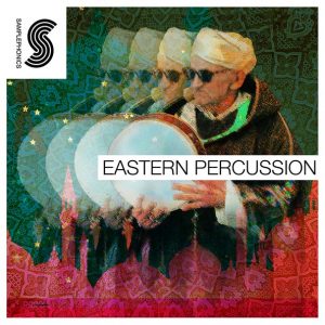 The cover of eastern percussion featuring an image of a man holding a drum.