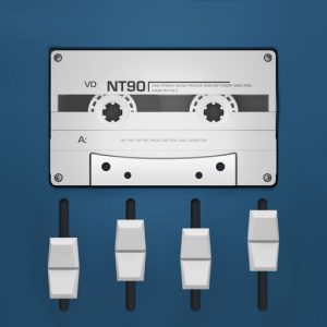 A cassette with a pair of headphones on a blue background, enhanced with the use of SEO keywords.