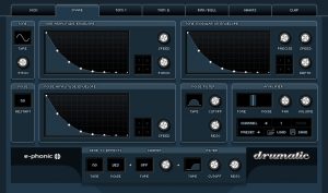 A screenshot of a computer featuring the Drumatic 3 drum plugin for music production.