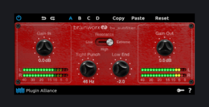 A red control panel with a bx_subfilter knob on it.