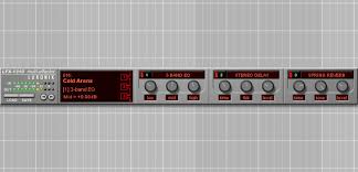 The LED light control panel of a synthesizer.