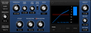 A blue screen with a number of buttons on it featuring the TDR Feedback Compressor II.