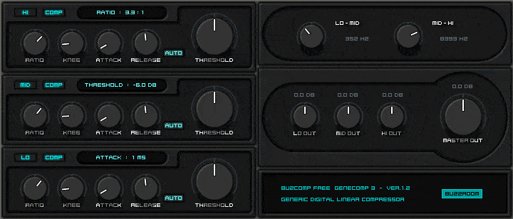 A black screen with several buttons on it for GeneComp3 sequencing.