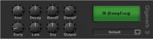A screen shot of a control panel with a number of Gigaverb buttons.