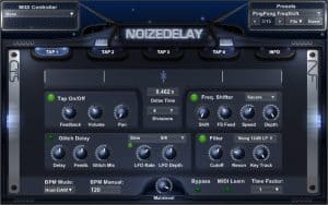 A screenshot of the NoizeDelay synthesizer, a powerful audio plugin for music production.