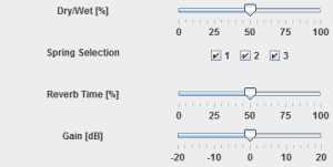 A screen displaying the various settings for Spring Reverb selection in music production.