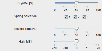 A screen displaying the various settings for Spring Reverb selection in music production.