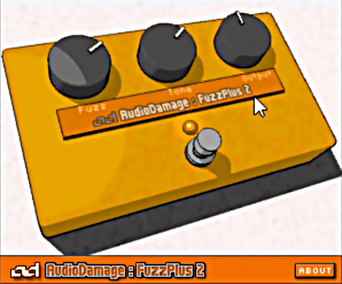 A picture of a FuzzPlus guitar pedal with buttons on it.