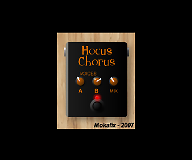 A guitar pedal with the words Hocus Chorus on it.