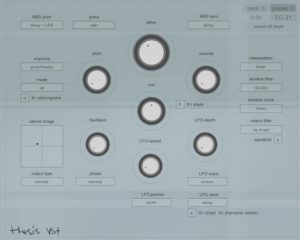 A computer screen displaying buttons and knobs for Thesis 2.