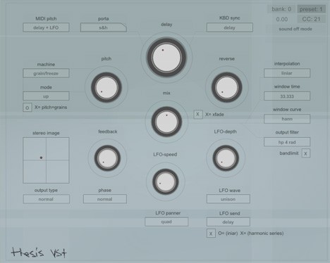 A computer screen displaying buttons and knobs for Thesis 2.