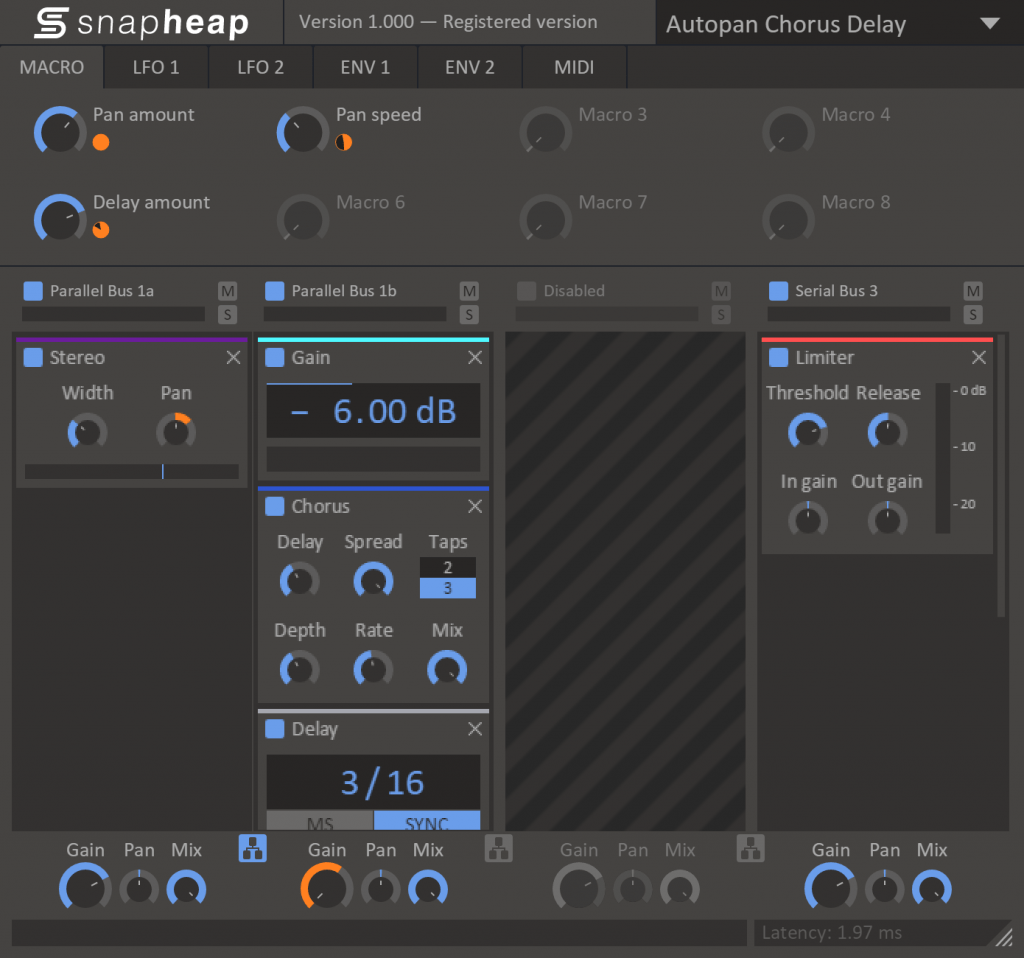 A screen shot of a synthesizer with different settings in Snap Heap.