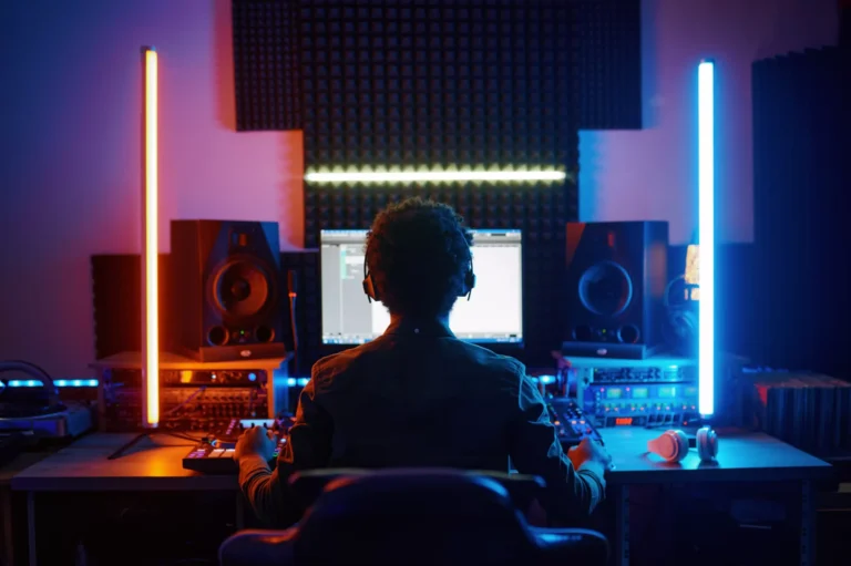 behind the head image of man producing music- SoundShockAudio