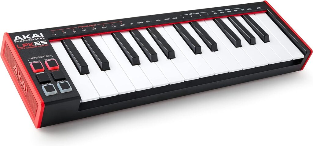 AKAI Professional LPK25 - USB MIDI Keyboard Controller with 25 Responsive Synth Keys for Mac and PC, Arpeggiator and Music Production Software