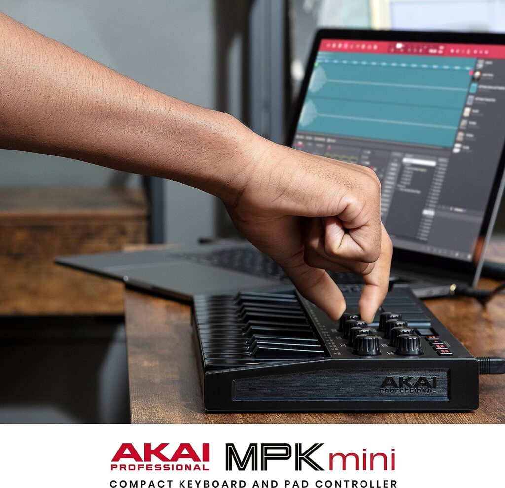 AKAI Professional MPK Mini MK3 - 25 Key USB MIDI Keyboard Controller With 8 Backlit Drum Pads, 8 Knobs and Music Production Software included (Black)