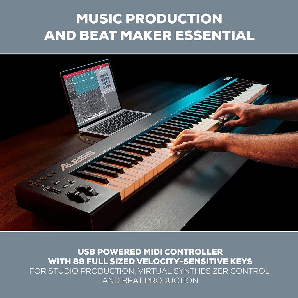 Alesis Q88 MKII - 88 Key USB MIDI Keyboard Controller with Full Size Velocity Sensitive Semi-Weighted Keys and Music Production Software Included