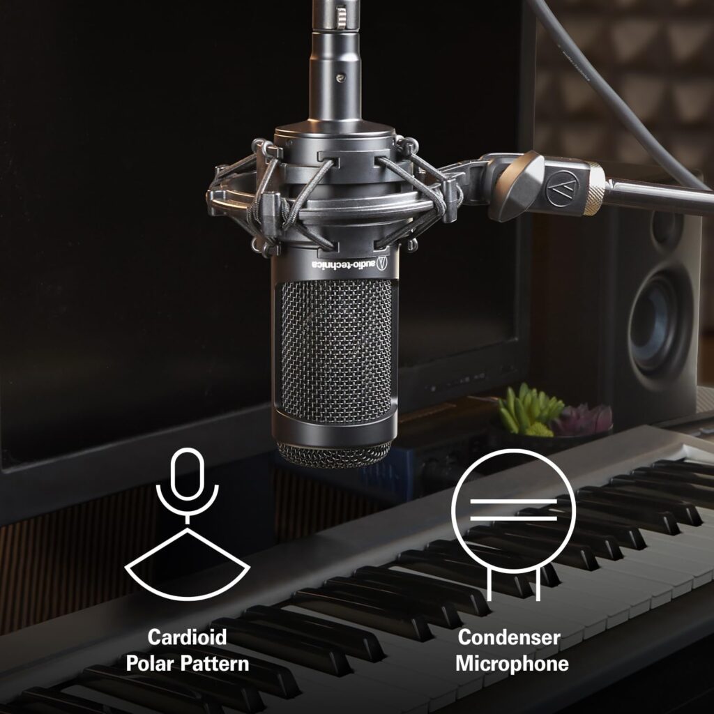 Audio-Technica AT2035 Cardioid Condenser Microphone, Perfect for Studio, Podcasting  Streaming, XLR Output, Includes Custom Shock Mount, Black