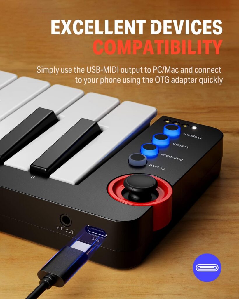 Donner Mini MIDI Keyboard, N-25 25 Key MIDI Controlle with Velocity-Sensitive Mini KeysLight-up Rocker and Music Production Software Included, Small MIDI Keyboard with 40 Free Courses