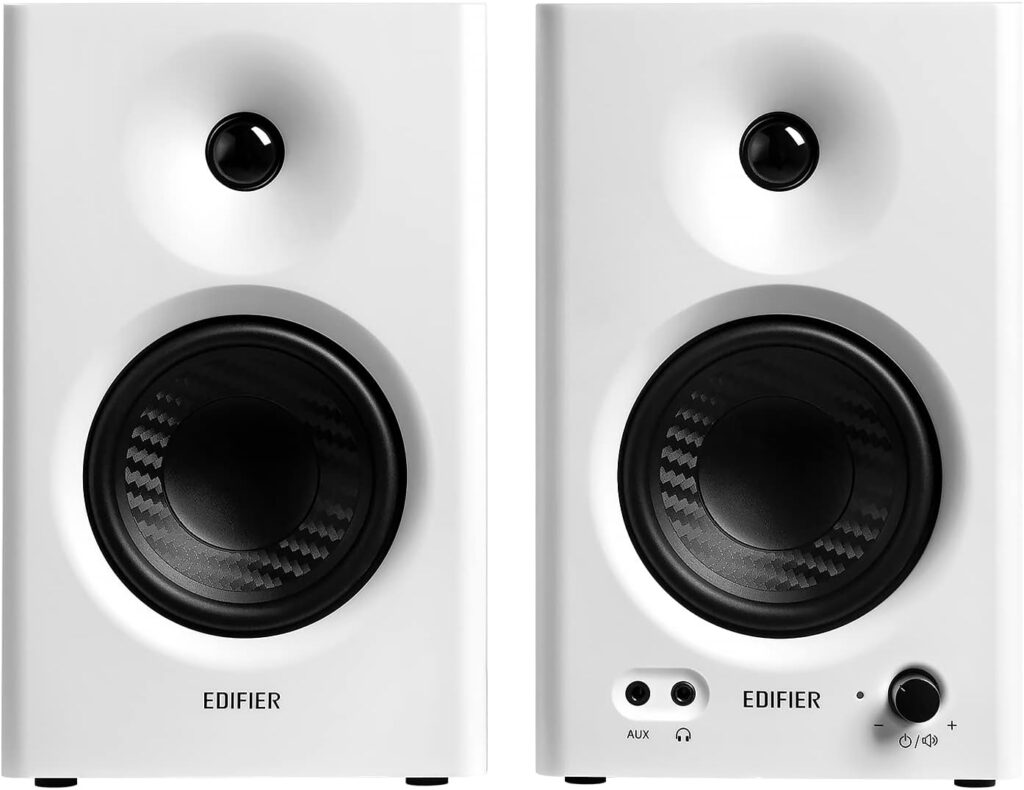 Edifier MR4 Powered Studio Monitor Speakers, 4 Active Near-Field Monitor Speaker - White (Pair)