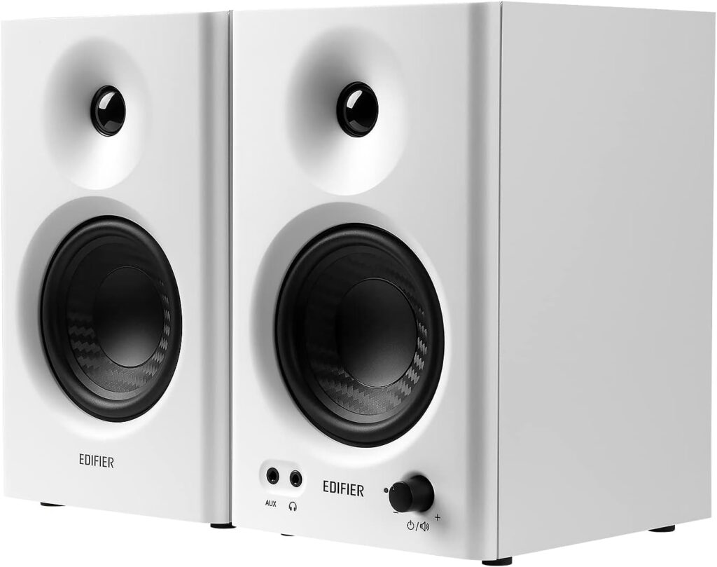 Edifier MR4 Powered Studio Monitor Speakers, 4 Active Near-Field Monitor Speaker - White (Pair)