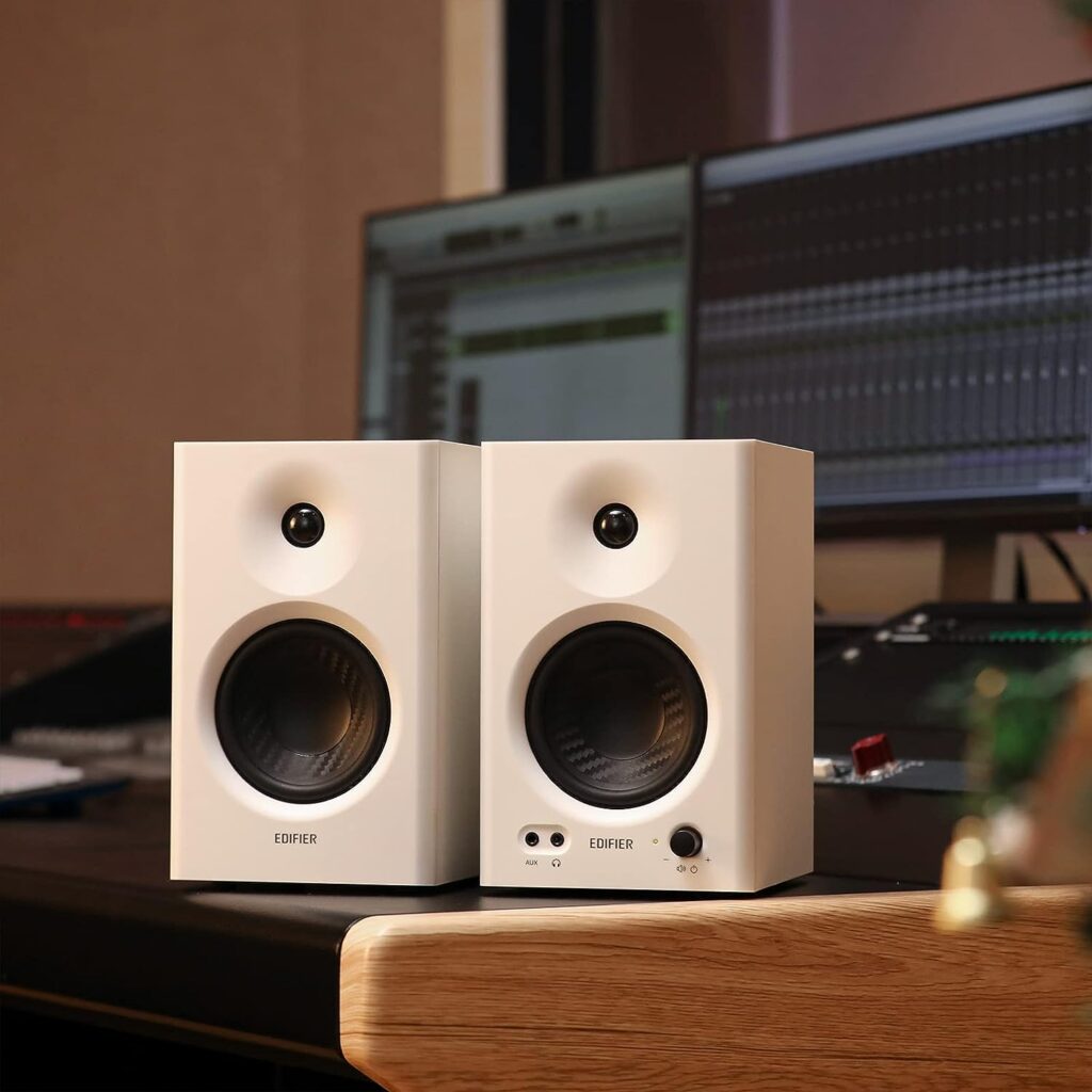 Edifier MR4 Powered Studio Monitor Speakers, 4 Active Near-Field Monitor Speaker - White (Pair)