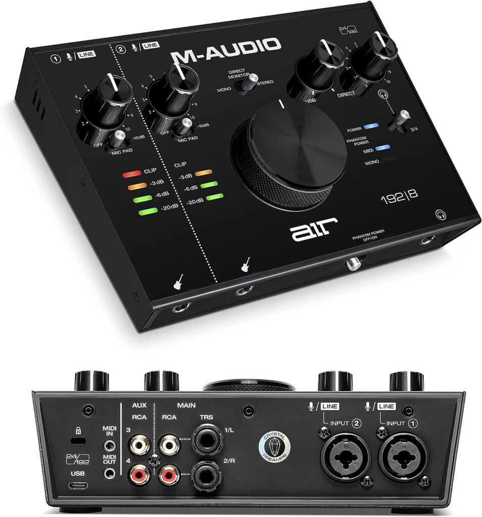 M-Audio AIR 192x8 USB C MIDI Audio Interface for Recording Music, Vocal, Guitar with Studio Quality, 2 XLR in, RCA outs and Music Production Software