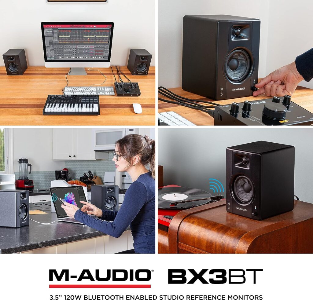 M-Audio BX3BT 3.5 Studio Monitors  PC Speakers with Bluetooth for Recording and Multimedia with Music Production Software, 120W, Pair, black