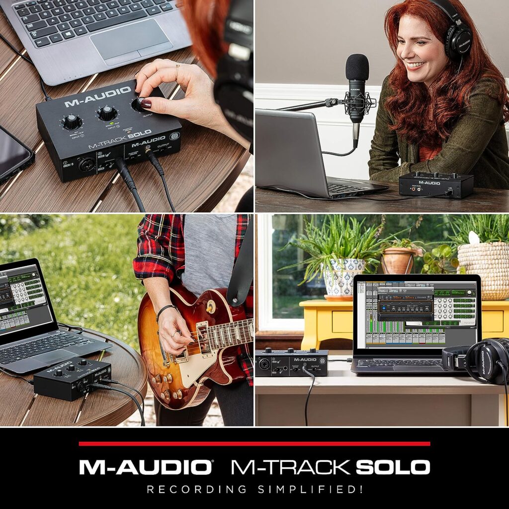 M-Audio M-Track Solo – USB Audio Interface for Recording, Streaming and Podcasting with XLR, Line and DI Inputs, Plus a Software Suite Included