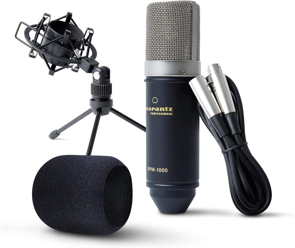 Marantz Professional MPM-1000 - Studio Recording XLR Condenser Microphone with Desktop Stand and Cable – for Podcast and Streaming Projects