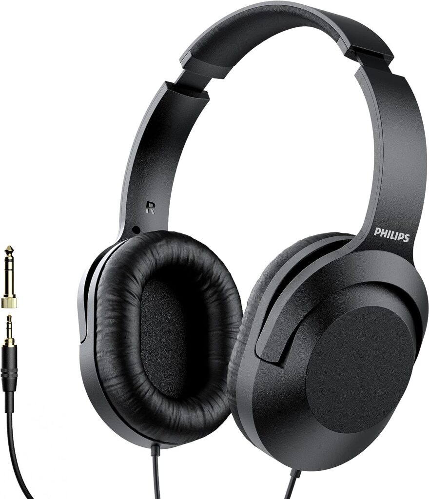 PHILIPS Over Ear Wired Stereo Headphones for Podcasts, Studio Monitoring and Recording Headset for Computer, Keyboard and Guitar with 6.3 mm (1/4) Add On Adapter