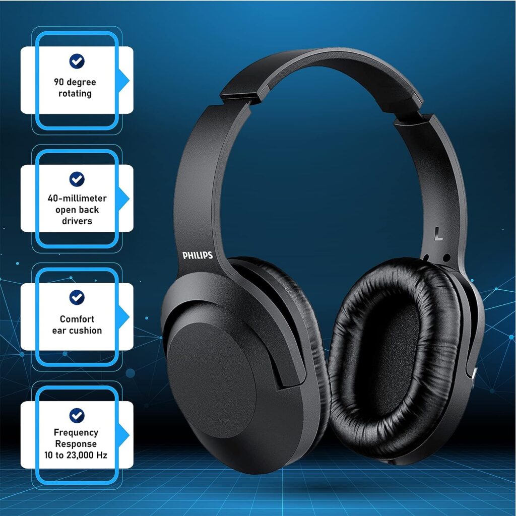 PHILIPS Over Ear Wired Stereo Headphones for Podcasts, Studio Monitoring and Recording Headset for Computer, Keyboard and Guitar with 6.3 mm (1/4) Add On Adapter