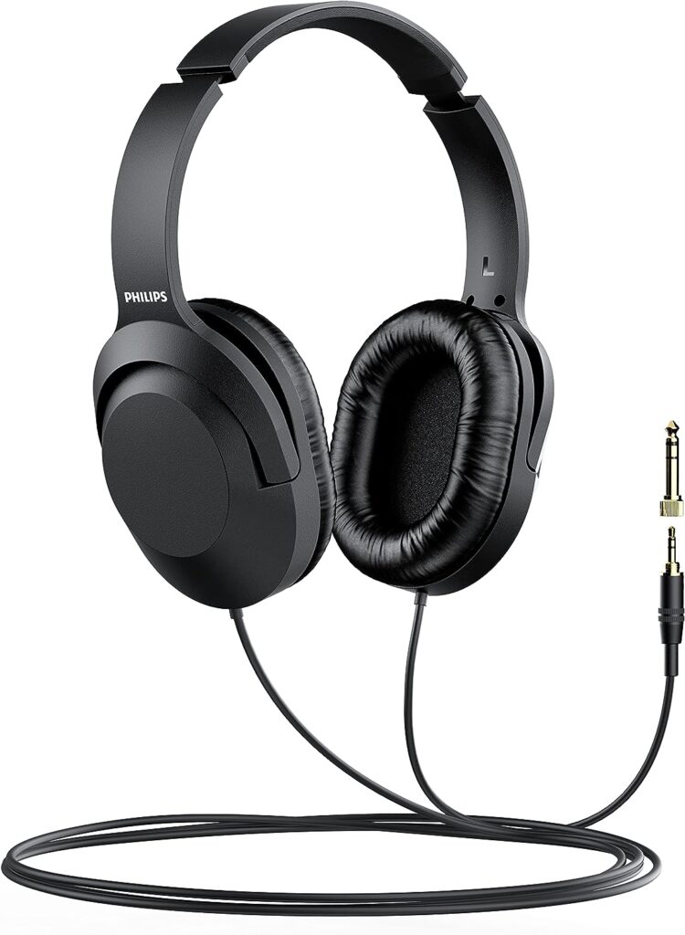 PHILIPS Over Ear Wired Stereo Headphones for Podcasts, Studio Monitoring and Recording Headset for Computer, Keyboard and Guitar with 6.3 mm (1/4) Add On Adapter