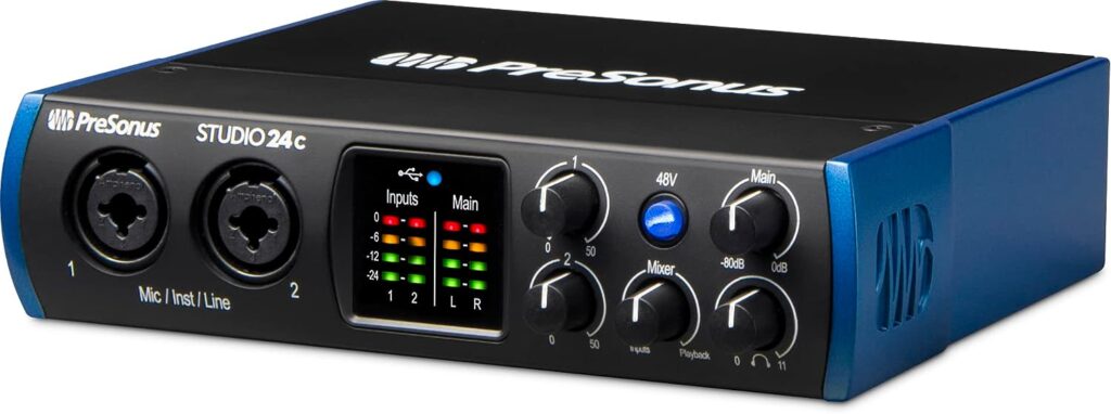 PreSonus Studio 24c 2x2, 192 kHz, USB Audio Interface with Studio One Artist and Ableton Live Lite DAW Recording Software