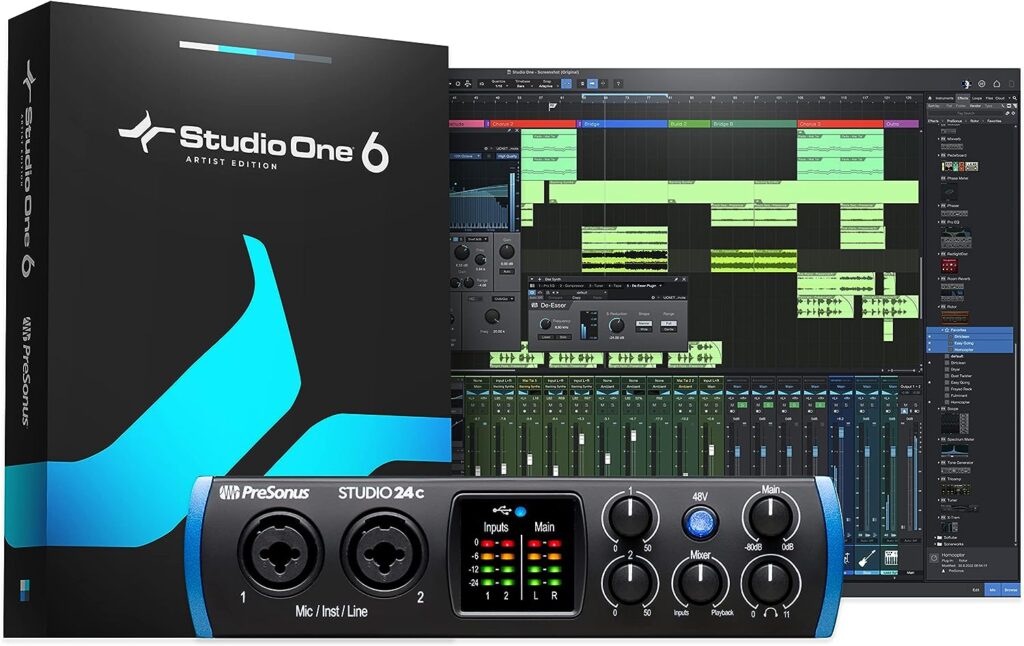 PreSonus Studio 24c 2x2, 192 kHz, USB Audio Interface with Studio One Artist and Ableton Live Lite DAW Recording Software