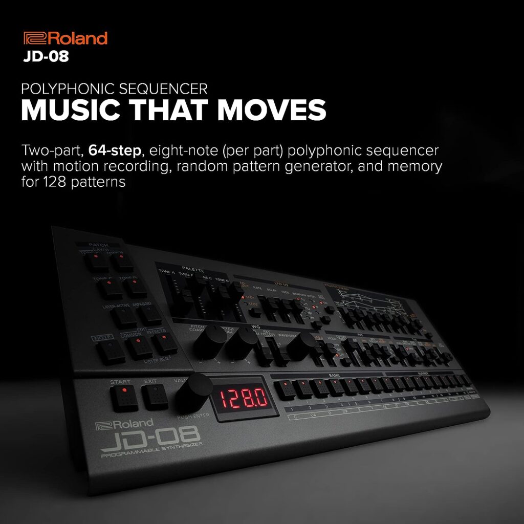 Roland JD-08 Tabletop Sound Module Boutique Synthesizer – Compact, Lightweight, Modern with New Effects and Polyphonic Sequencer