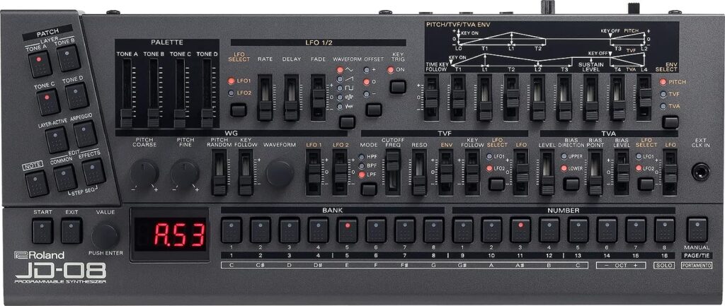 Roland JD-08 Tabletop Sound Module Boutique Synthesizer – Compact, Lightweight, Modern with New Effects and Polyphonic Sequencer