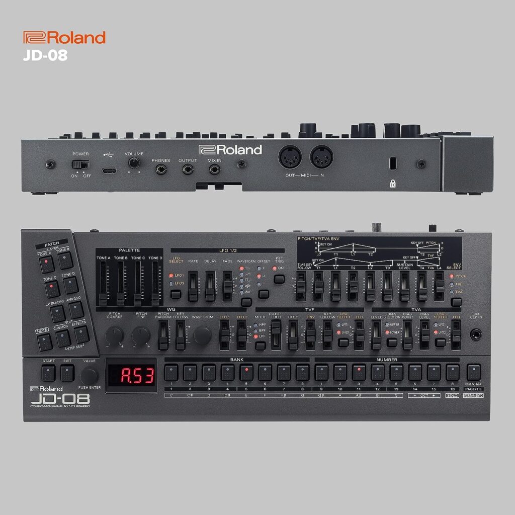 Roland JD-08 Tabletop Sound Module Boutique Synthesizer – Compact, Lightweight, Modern with New Effects and Polyphonic Sequencer