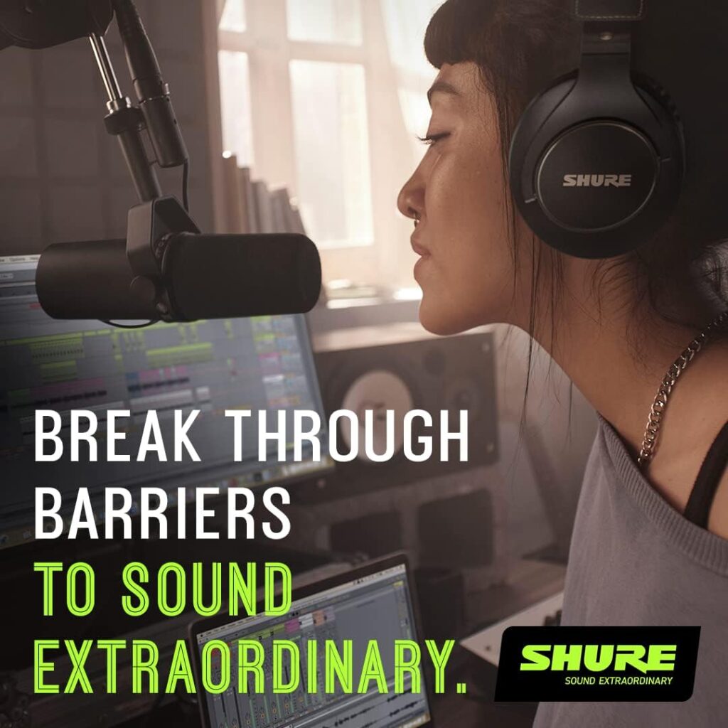 Shure SM7B Vocal Dynamic Microphone for Broadcast, Podcast  Recording, XLR Studio Mic for Music  Speech, Wide-Range Frequency, Warm  Smooth Sound, Rugged Construction, Detachable Windscreen - Black