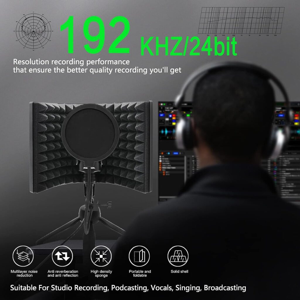 Studio Recording Microphone Isolation Shield with Pop Filter  Four-pod Stand Kit Studio USB Mic to Laptop Pc Smartphone USB Condenser Equipment