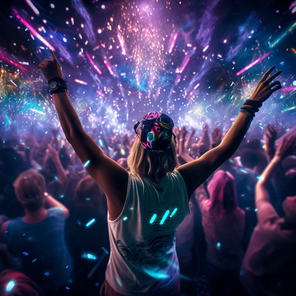 edm festival woman raising arms