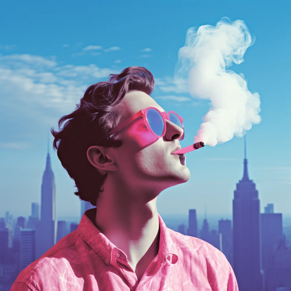 man smoking with cloud of smoke