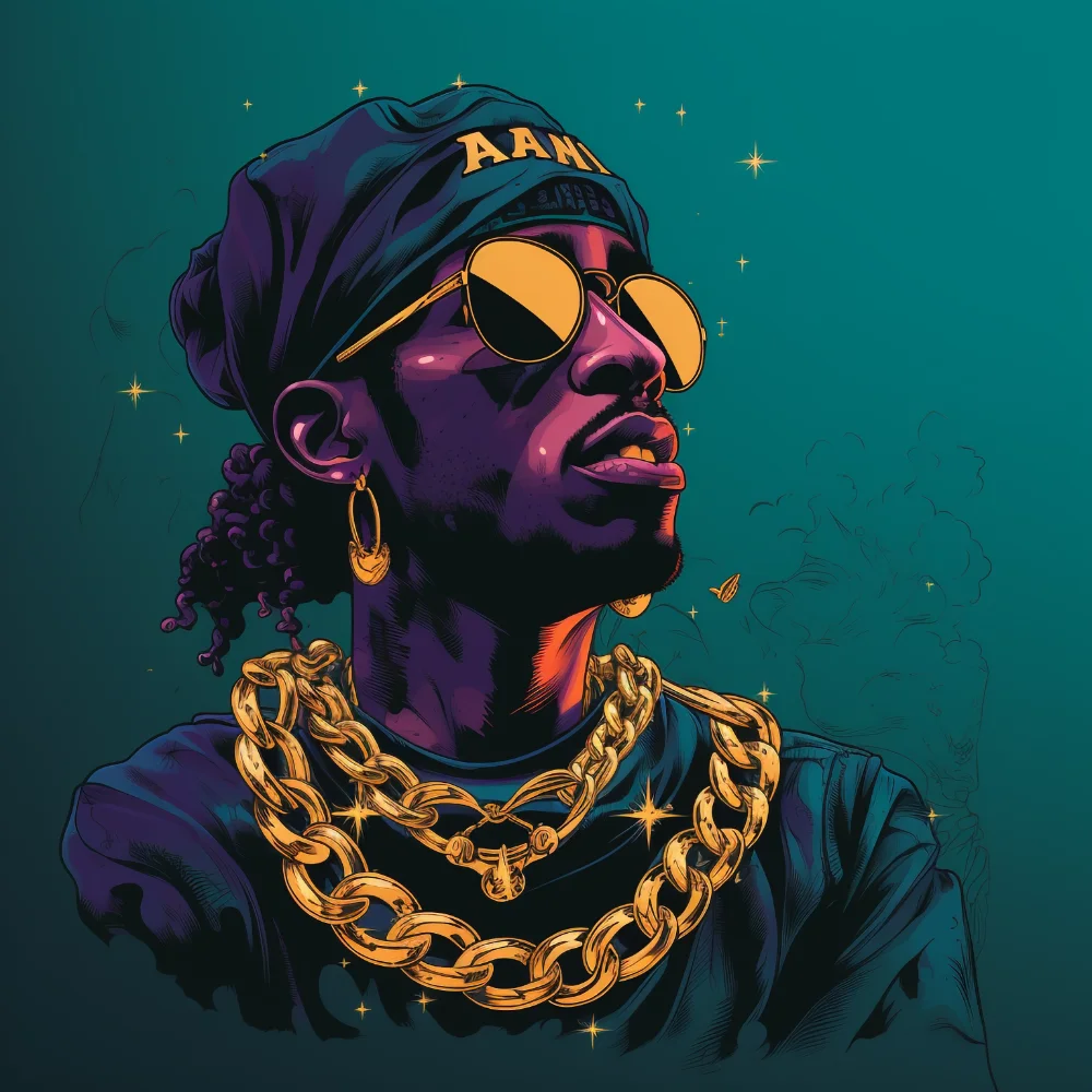 rapper with gold chain and sunglasses illustration