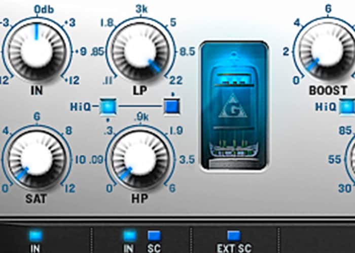 The NastyVCS control panel of a guitar amplifier.