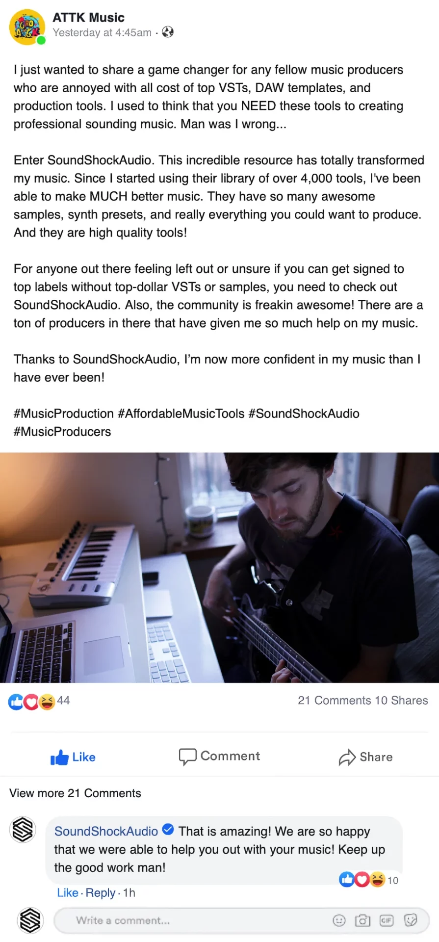 FB Post Thanking SoundShockAudio