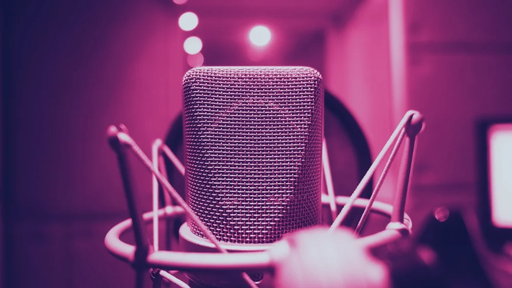 An image of a microphone in a recording studio, capturing the perfect sound.