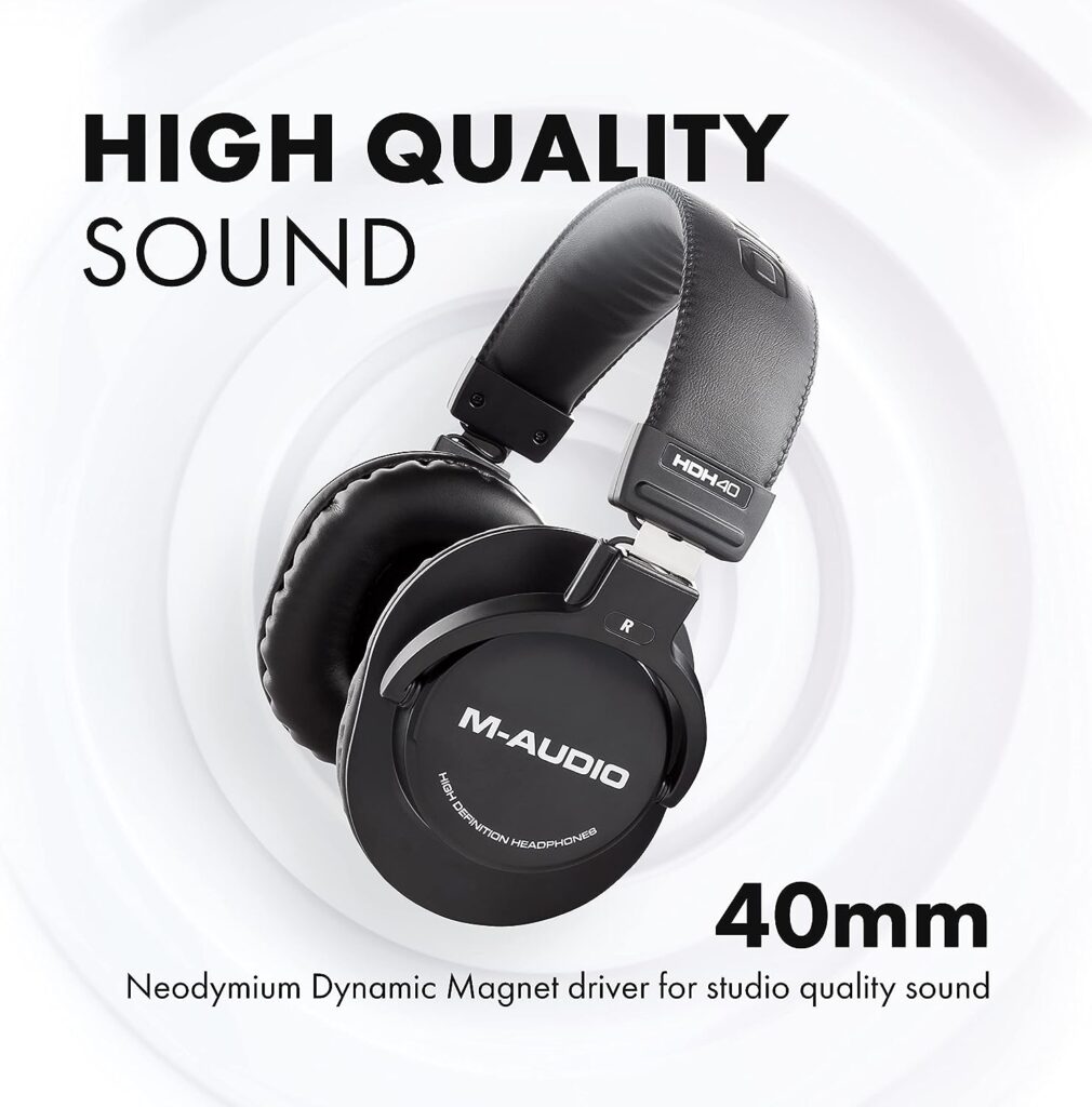 M-Audio HDH40 – Over Ear Studio Headphones with Closed Back Design, Flexible Headband and 2.7m Cable for Studio Monitoring, Podcasting and Recording - Black